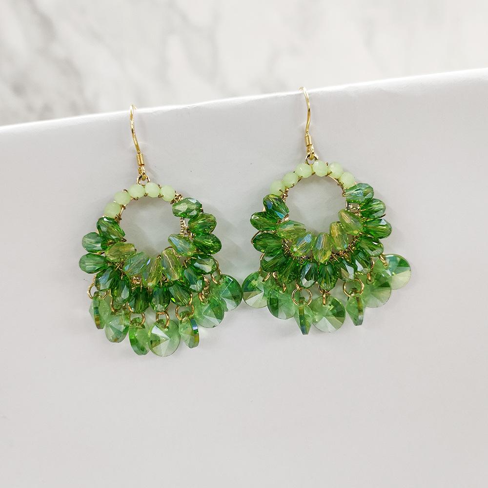 

Преувеличенные ретро-богемные серьги, серьги ручной работы с бахромой из бисера, серьги в этническом стиле для женщин в отпуске зелёный