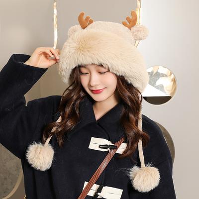 Frauen Gestrickte Nette Geweih Ohr Pelz Ball Hut Im Freien Wärme Kaschmir Kappe Koreanische Weihnachten Herbst Winter Pullover Hut
