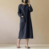 Abito midi in cotone e lino taglie forti da donna con tasche - Abito artistico vintage a maniche lunghe in stile giapponese per donne taglie forti