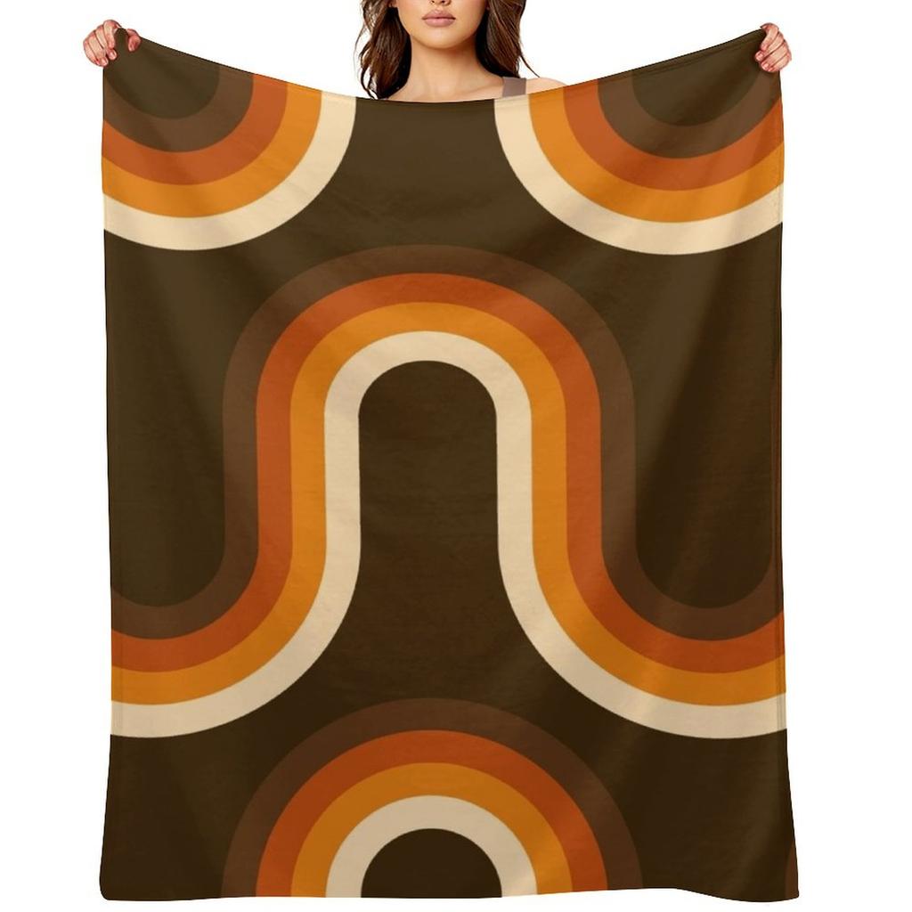 70s Pattern Orange and Brown Waves Throw Blanket Manga Warm for Winter Fashion Sofas Sofa Quilt Blankets