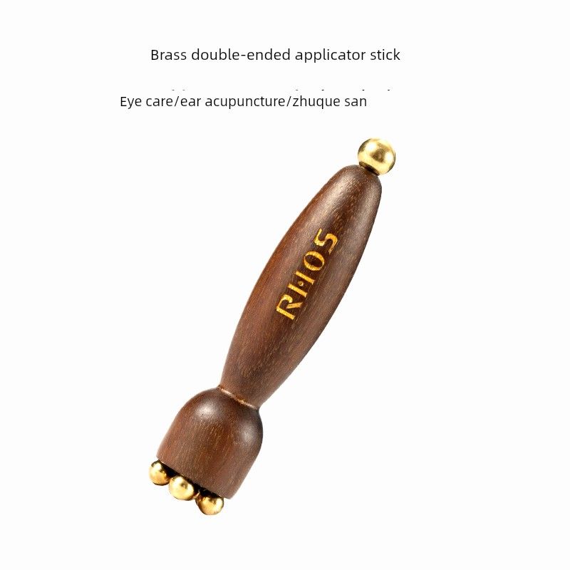 

Rhos Brass Meridian Brush Wooden Massage Comb for Facial Gua Sha and Full Body Massage, Universal Scrubbing Tool for Abdomen, Liver, and Gallbladder Brass Double-Ended Applicator Stick