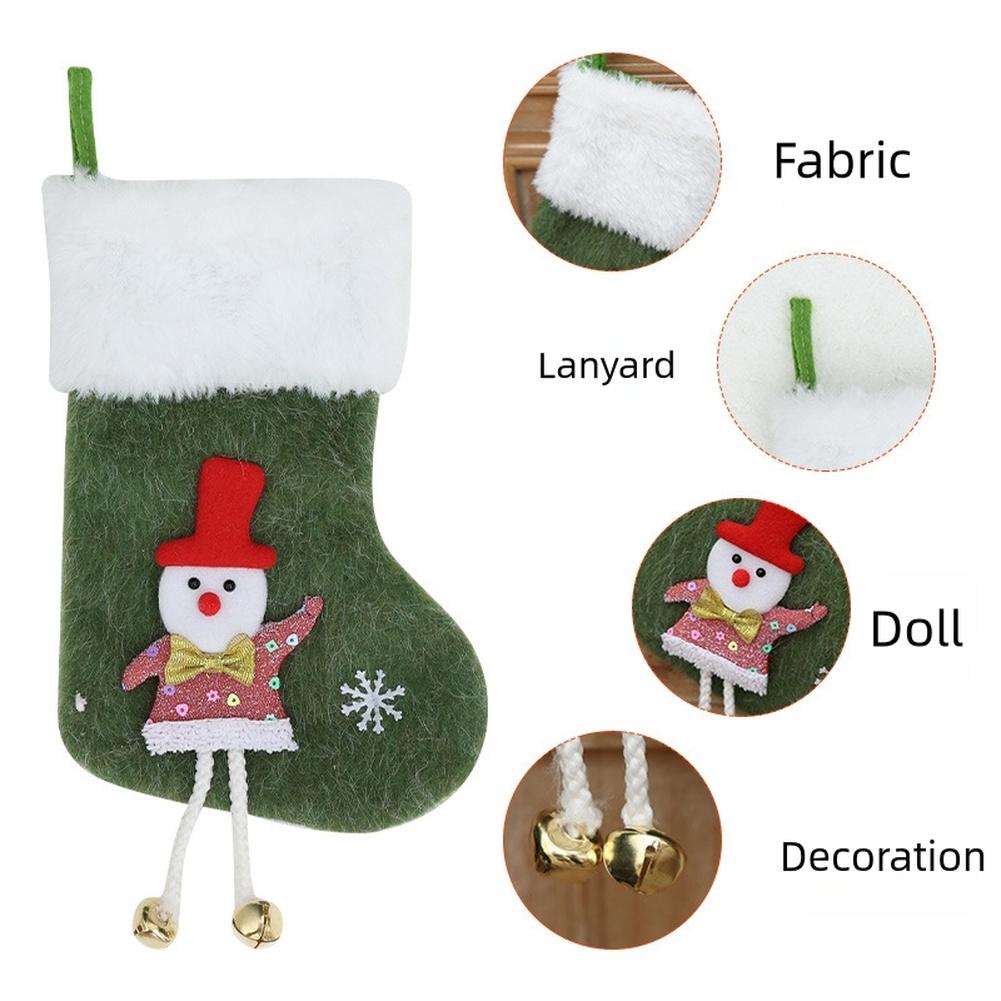 Holiday Plush Stockings with Santa Reindeer and Snowman Dolls for Hanging Christmas Tree and Mantel Decorations