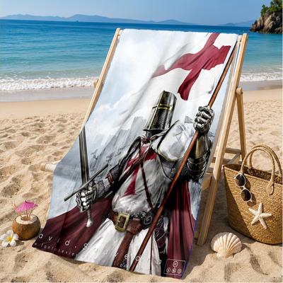 Knightly Warrior In Armor Beach Towel, Microfiber Beach Towel, Perfect For Pool, Beach, Travel, Home Decor Beach Party Fan Gifts