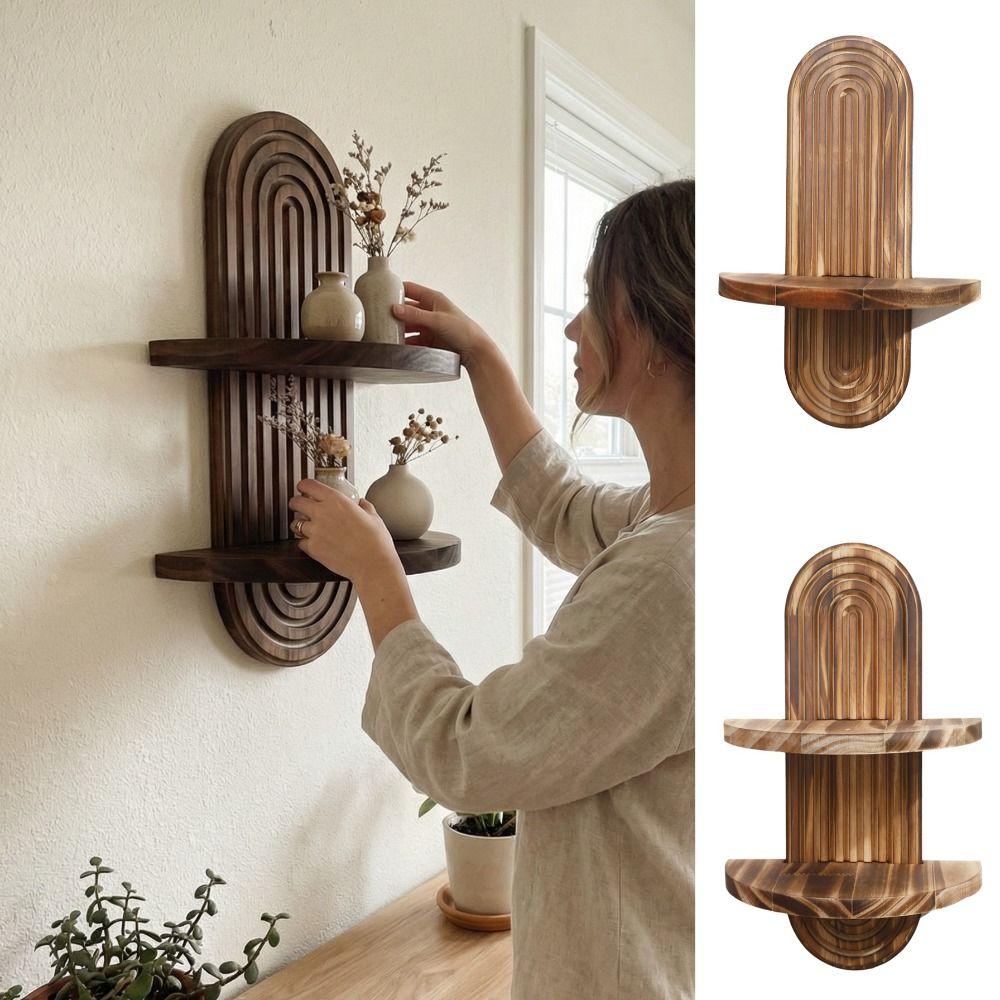 Oval Threaded Wooden Wall Shelves Natural Artistic Wooden Stand Wall Mounted Shelf Living Room