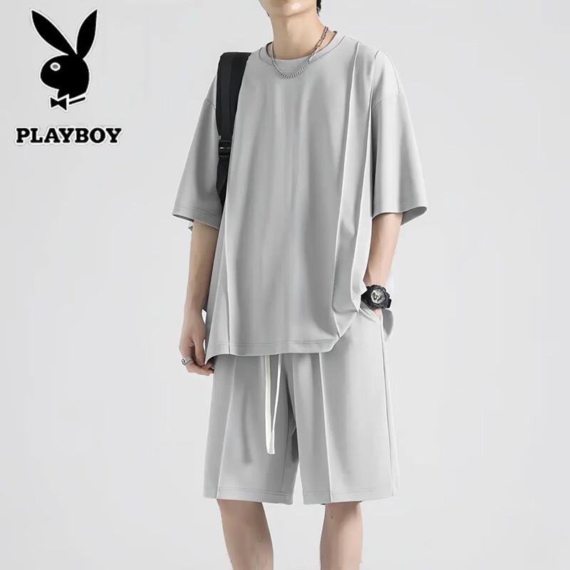 PLAYBOY Men s Summer Ice Silk Quick-Dry Sport Casual Set L