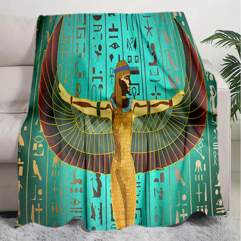 1PC Egyptian theme printed blanket, all season lightweight home office outdoor nap multifunctional blanket A4