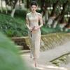 Modern Chinese-Inspired Long Cheongsam Dress Women 2026 Daily Wear Vintage Style With Stand Collar