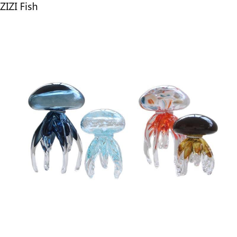 Colorful Ocean Jellyfish Glass Handicrafts Desk Decoration Exquisite Dreamy Jellyfish Ornaments Sculpture Room Aesthetic Decor