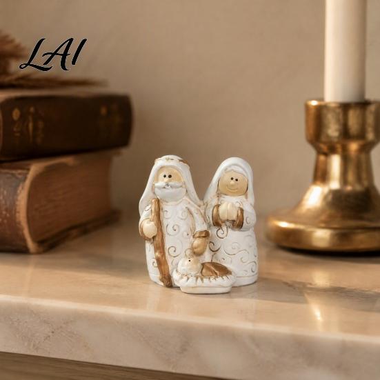 Winter Holiday Window Decorations Mini Resin Nativity Figurine for Christmas Desktop Decor Holy Family Manger Small Religious Ornaments Scene