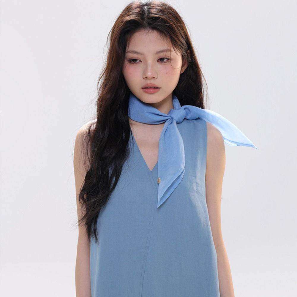 Thin Cotton Linen Scarves Transparent Pure Color Silk Scarf Elegant Small Square Scarf  Female