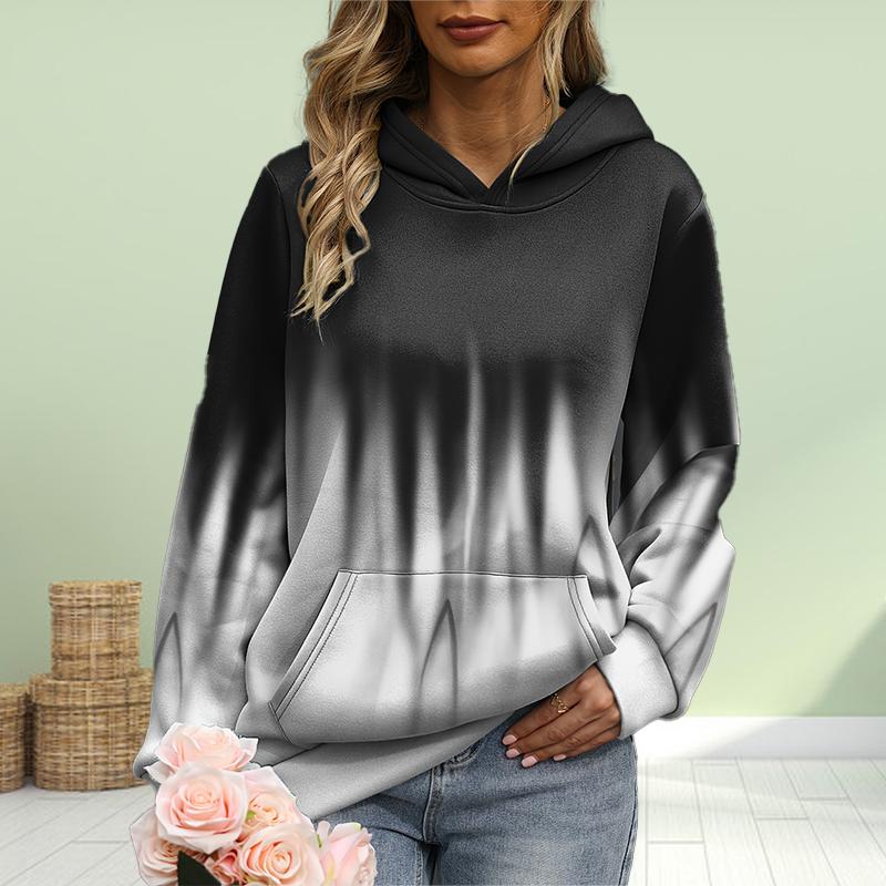 Женская мода градиент синий принт свободные толстовки топы блузка свитшот повседневный длинный рукав пуловер топы 8XL