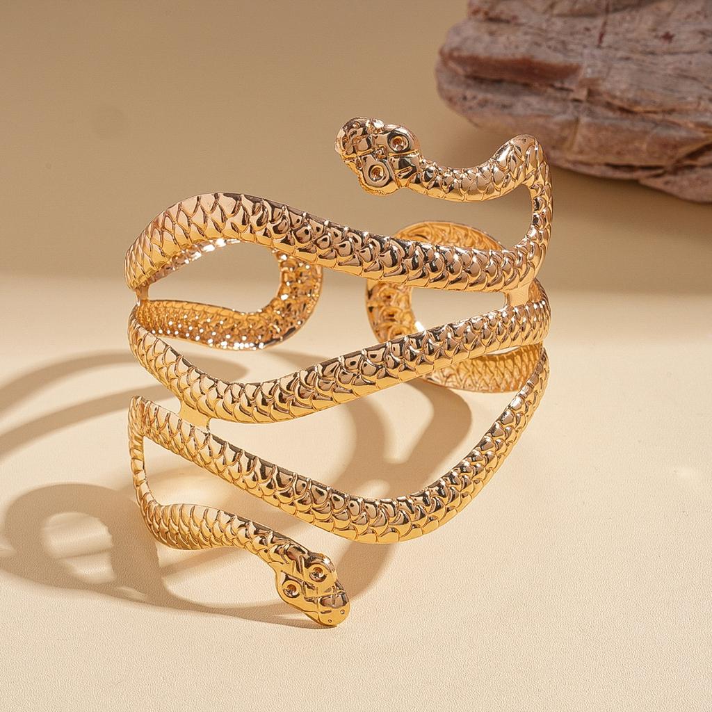 Punk Hip-Hop Goldfarbe Schlangenform Armreif für Damen Herren Übertrieben Metall Öffnung Verstellbare Armreifen Schmuck Zubehör