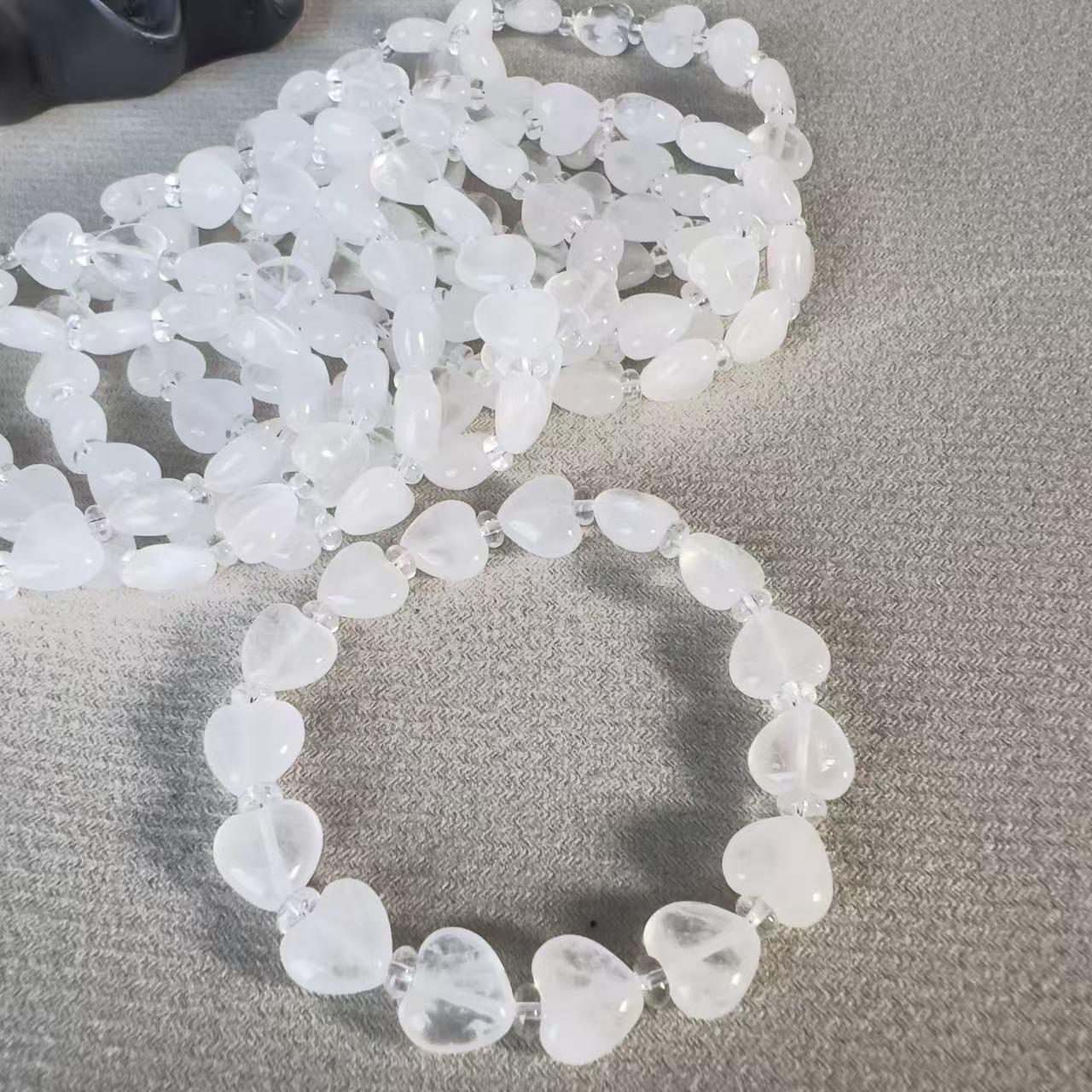 Natural Strawberry Quartz Heart Bracelet with Faceted Heart-shaped Beads Natural Crystal Bracelet