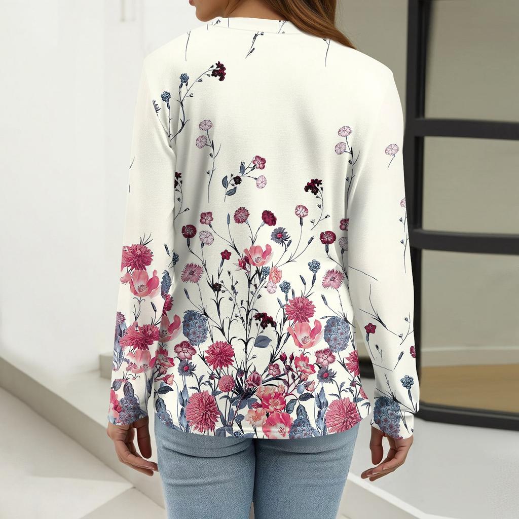 Maglietta da Donna Stampa Bottoni Manica Lunga Quotidiano Weekend Moda Basic Scollo a V Regolare Top