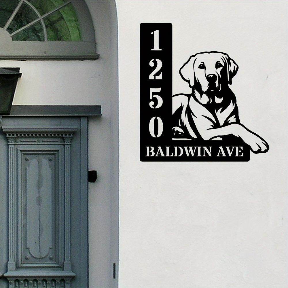 Personalized Labrador Dog Silhouette Metal Wall Sign, Rustic Handmade Black Decor for Address