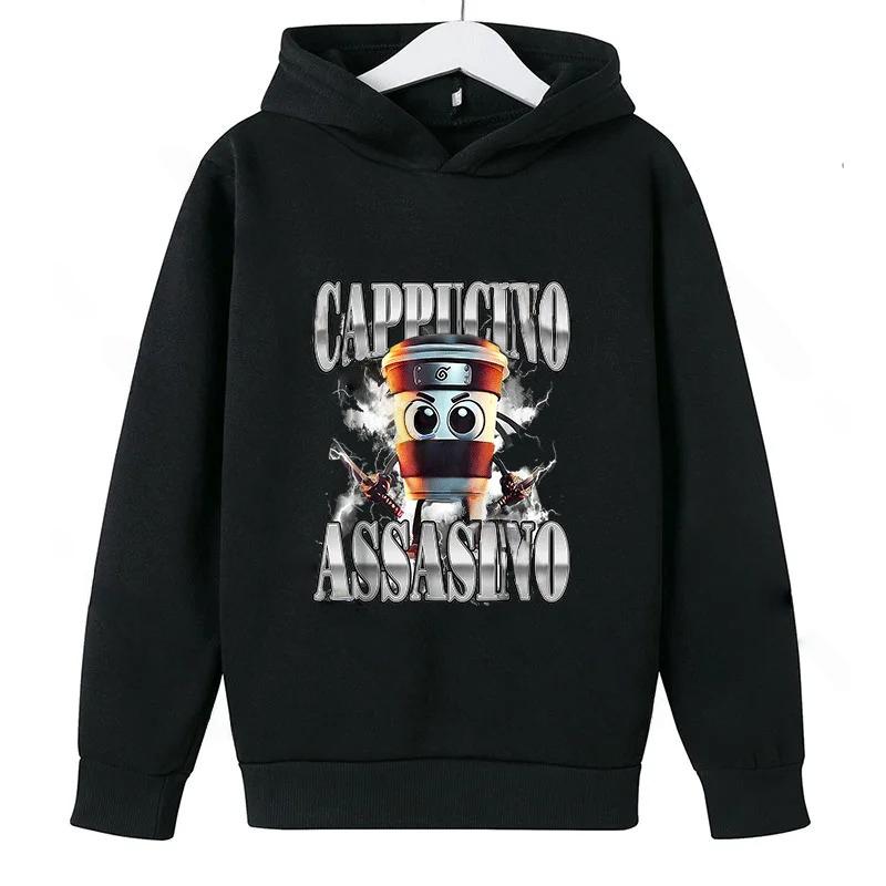 Italian Brainrot Cappuccino Assassino Fun Emoji Pullover Cotton Hoodie Autumn Winter Casual Warm Hooded Sweatshirt Men's Hoodies