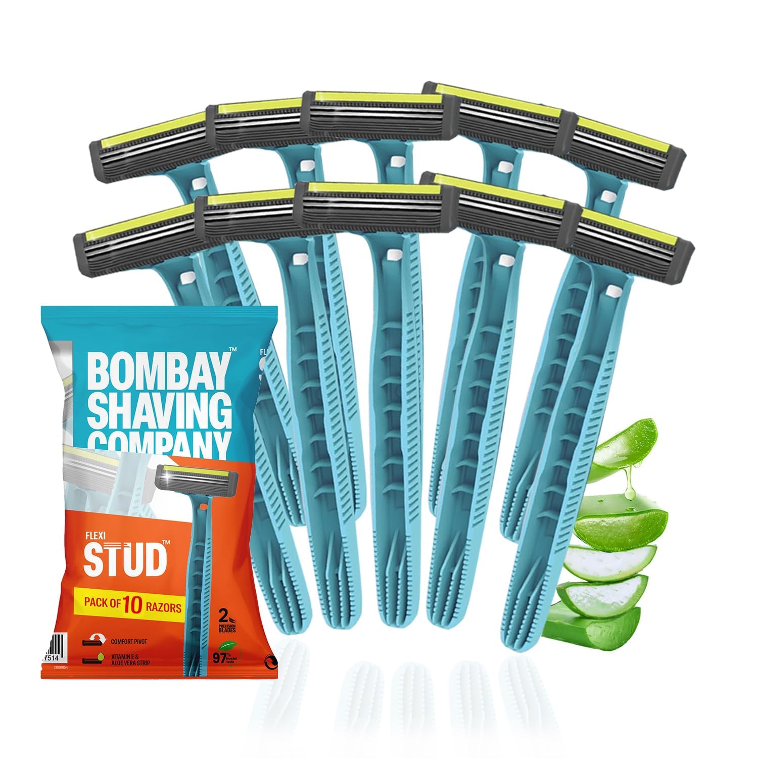 Одноразовая бритва Bombay Shaving Company Flexi Smooth Stud - 5 шт. x 2 | Одноразовая бритва для мужчин с плавающей головкой | Увлажняющая полоска с алоэ | Ручная бритва для