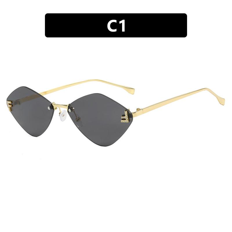 Frameless rhombus sunglasses letter F women's high-end elegant sunglasses European and American fashion sunglasses sun protection