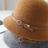 Elegant belt wool basin hat women's autumn and winter versatile face woolen top hat cold and warm bucket hat