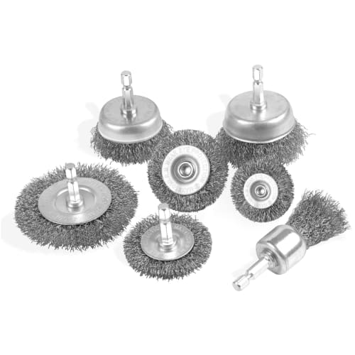 HWXINIE 7-Piece Hexagonal Wire Brush Set with Cup Brushes and 6mm Stainless Steel Shafts, Perfect for Removing Rust and Paint from Flat Surfaces, DIY