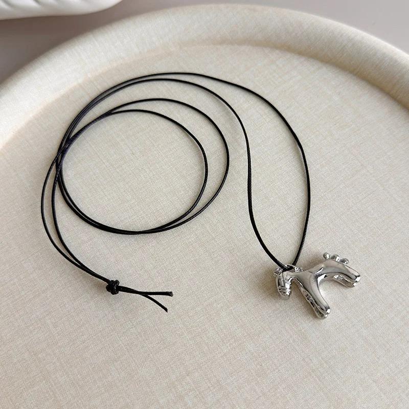 Hot Sale Horse Charm Pendant Necklace for Women Simple Adjustable Long Black Rope Sweater Chain Fashion Accessory 2026 Gifts