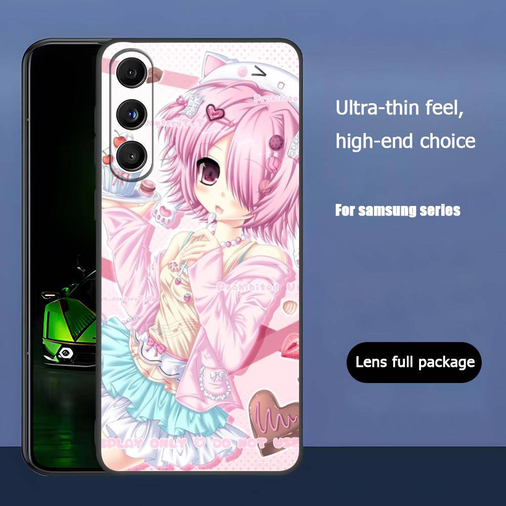 Cartoon Girl Luxury Black Phone Case For Samsung Galaxy S23 S24 S25 Ultra S22 Plus S21