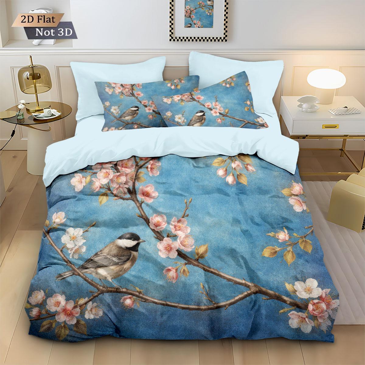 

3pcs Chinese Style Flower Bird Print Coreless Duvet Cover Set Multi Size Bedroom Bedding Decoration Comfortable Machine Washable 135x200cm-EU-Single&set