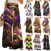 Ladies' Loose And Casual Printed Wide Leg Pants With Elastic Waistband Drawstring And Pocket Pants