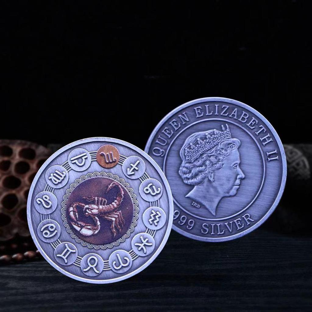 Metal Antique Bronze Commemorative Coin, Twelve Zodiac Signs, Commemorative Coin, Color Printing, Relief, Metal Commemorative Medal