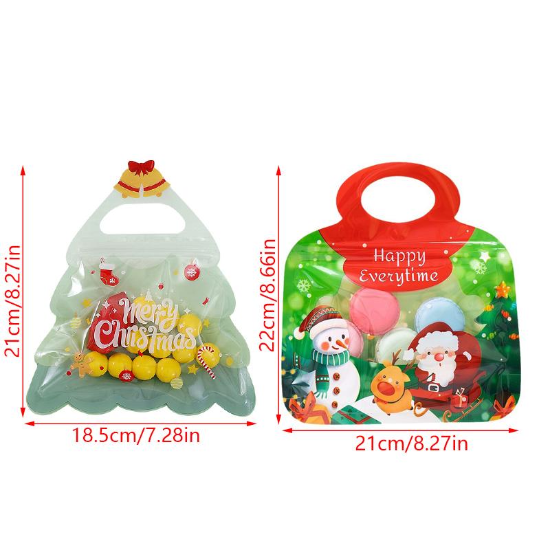 10Pcs Plastic Portable Christmas Self-Sealing Bag Diy Kids Toys Xmas Wedding Holiday Party Candy Snack Sugar Gifts Storage Bags