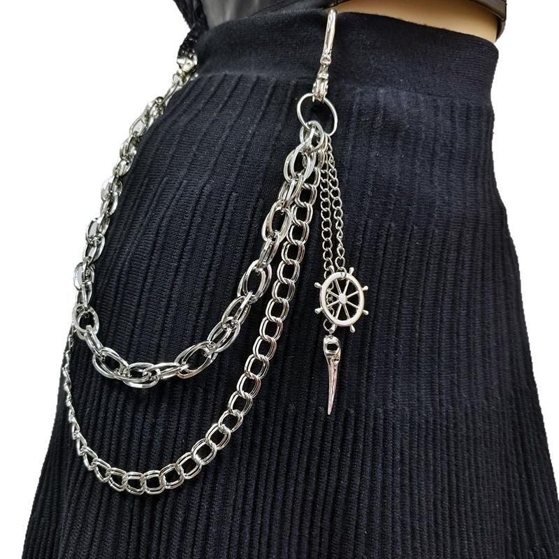Punk Metal Spider Web Skeleton Pendant Waist Chain Multilayer Jeans Chain Hip-Hop Pants Chain Clothing Accessories Gifts