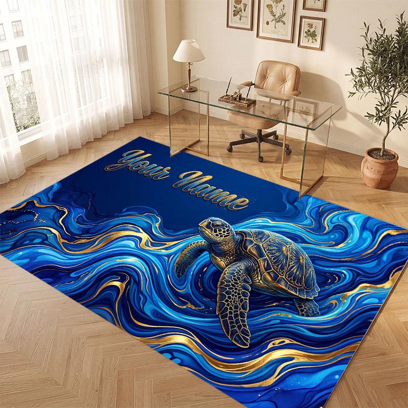Octopus Sea Life Theme Crystal Velvet Floor Rug Personalized Custom Name Text Warm Carpet Home Decoration