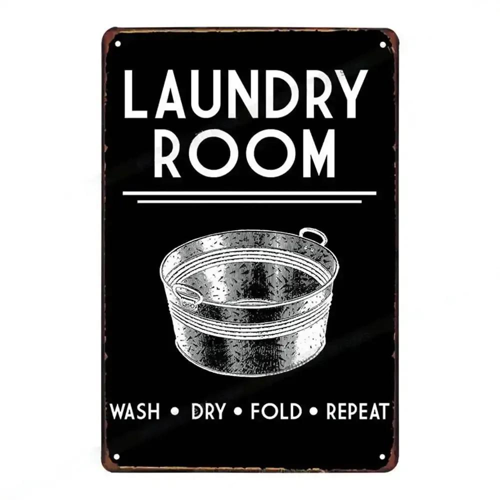 Vintage Fun Laundry Room Metal Tin Sign Plaque Black Cat Posters Decorative Plates For Home Laundry Room Bathroom Wall Decor