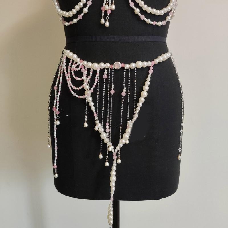 Adjustable Pearls Body Jewelry Body Chain Decoration for Trendy Women Strapless Dresses and Casual Stylish Outfits