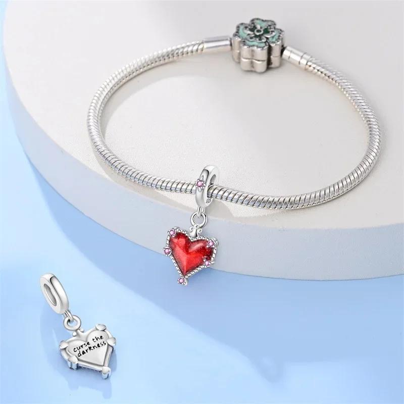 100% 925 Silver Exquisite Tarot Cards Bracelet Pendants Blood Red Fire Snake Rose Charms Beads DIY Jewelry For Women