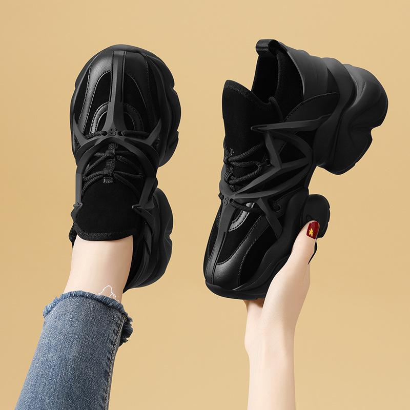 

Korean leather thick-soled heightening casual shoes women s autumn new fashionable versatile lace-up not tired foot single shoes 35