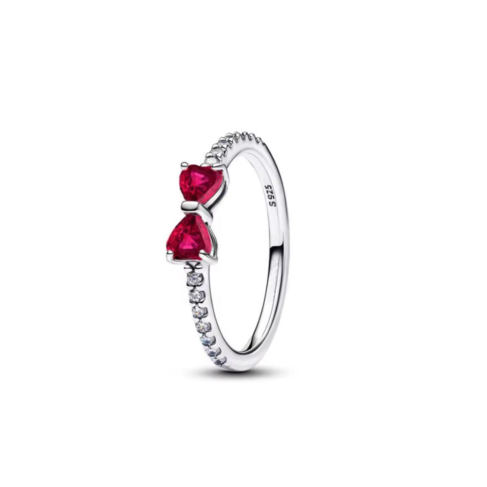 European Size 6 7 8 9 Red Pink Heart Stone Bow European Jewerlry for Women Party Wedding Ring Rings