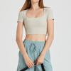Damen Square Neck Basic Ausgeh Crop Top Kurzarm T-Shirt Sommerkleidung