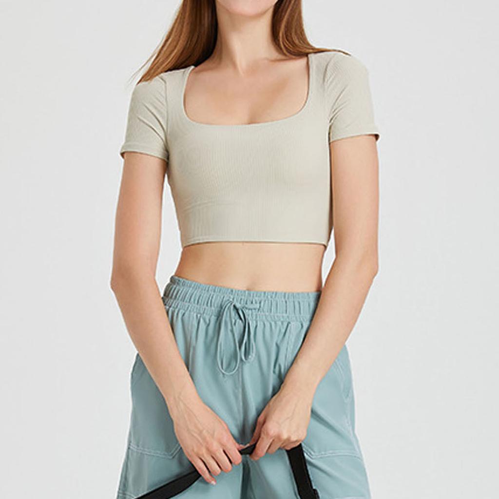 Women's Square Neck Basic Outing Cropped Top Cap Sleeve T-Shirt Summer Clothing