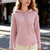 Women Hoodie Fall Long Sleeve Button Up Drawstring Hooded Sweatshirt Loose Fit Casual Thin Pullover Top