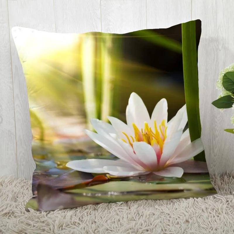 New Lotus Pillow Cover Bedroom Home Office Decorative Flowers Pillowcase Square Zipper Pillow Cases Satin Soft No Fade