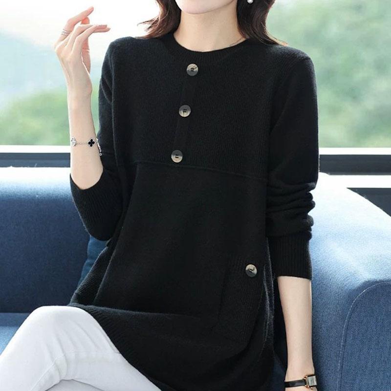 

Женский свитер Осень Зима Утепленный Теплый Вязаный Эластичный С Длинным Рукавом Оверсайз Топы XXXXL чёрный