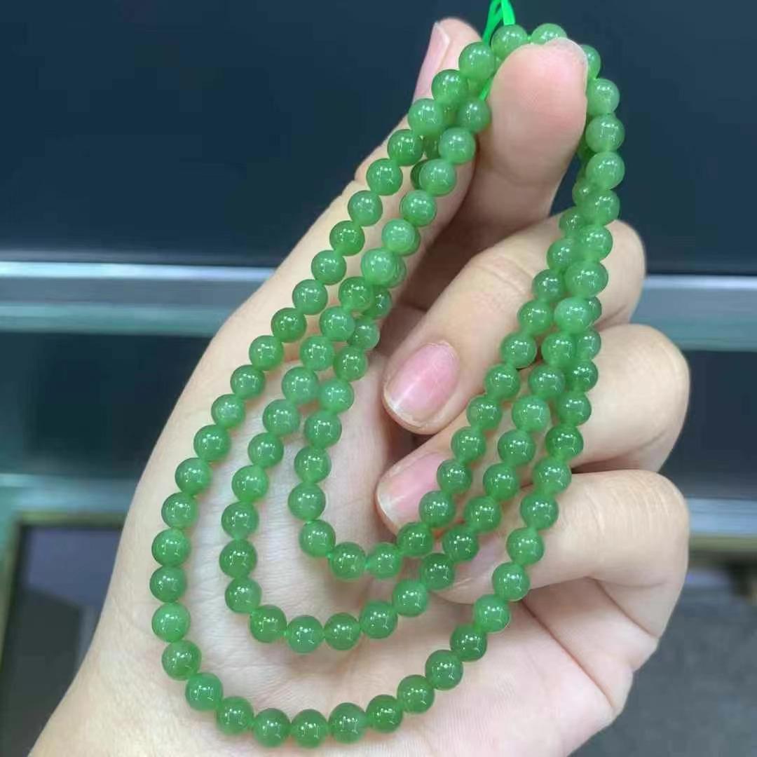 5mm Spinach Green Hetian Jade Round Buddhist Beads - Smooth, Delicate, No Black Spots