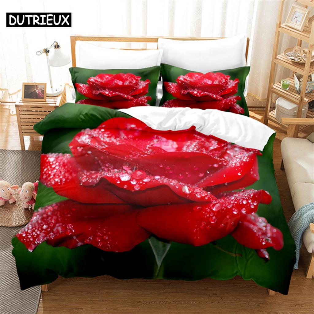 

Comforter Flower Double Bed Single Red Rose Thin 3D Comforter Bedding Sets 3Pcs 2Pcs King Size Full Wedding Comforter (quilt)-EU Single(135*200cm)3pcs