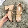 Sequins silver thick heel plus 9cm color matching Mary Jane with fashion temperament light mouth women's high heels