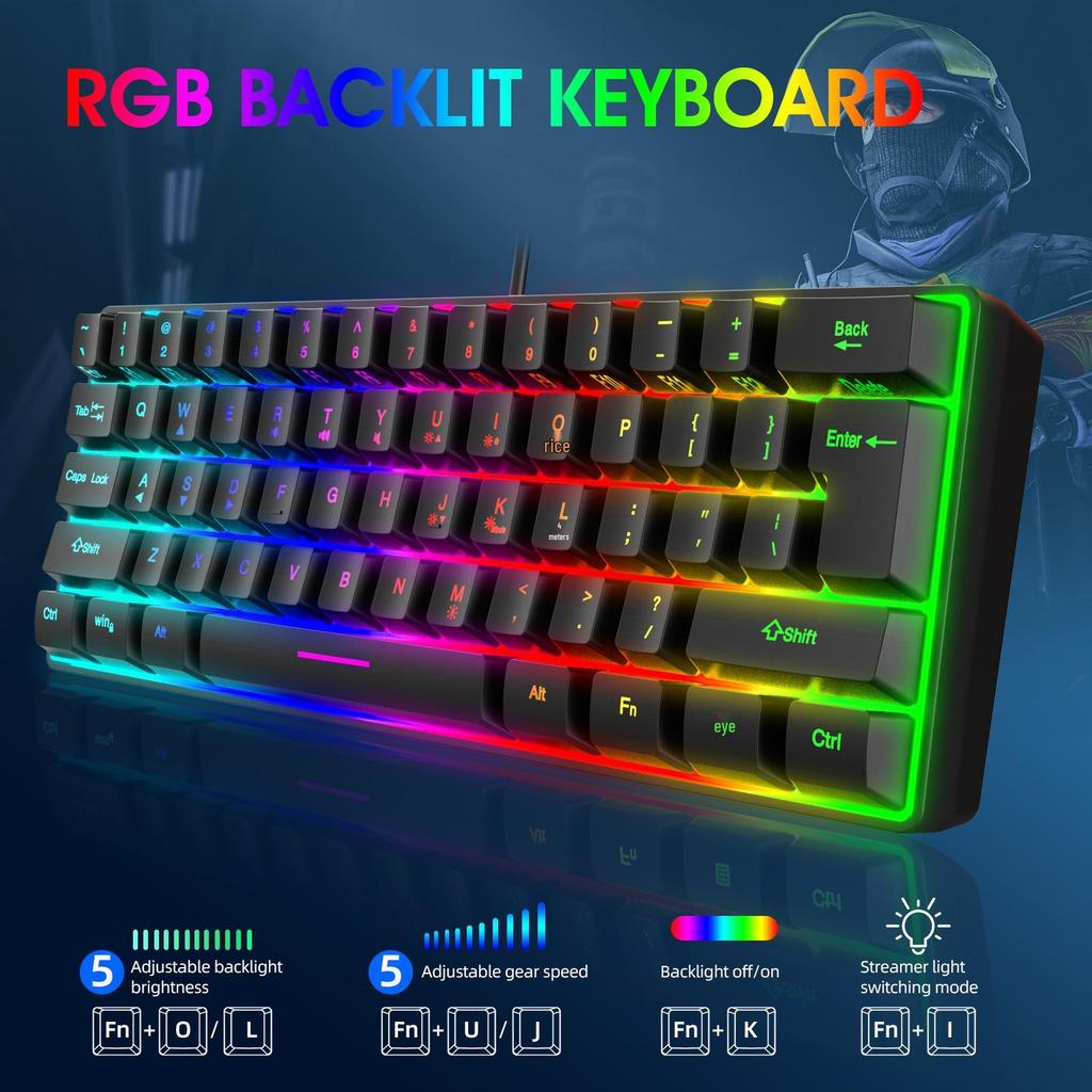 K401 Wired Gaming 61-Key Compact Keyboard