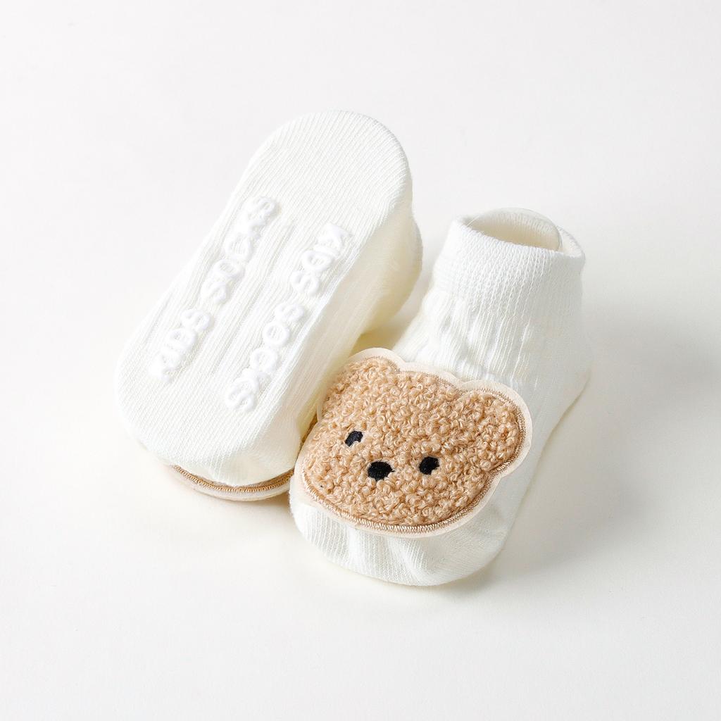 Baby Non-Slip Socks 0-12 Months Gripper Dot Sole Ankle Socks Cartoon Bear Bunny Toddler Breathable Cotton Footies for Crawling