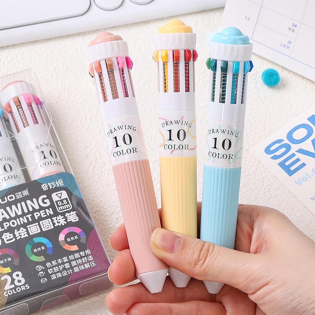 1/3pcs Colorful Drawing Ballpoint Pen 0.5mm 10 In 1 Roller Ball Pen Spot Liner Marker Highlighter Office School