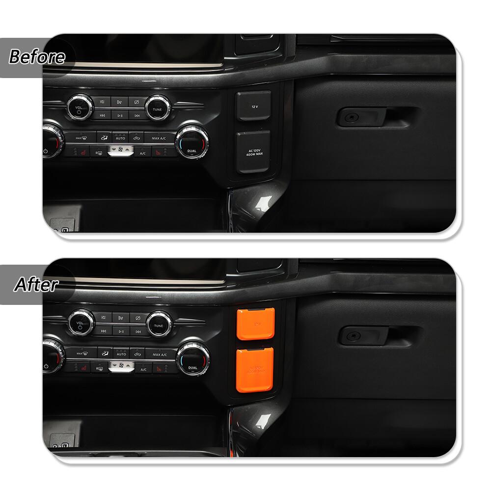 Center Control USB Power Socket Cover Trim Accessory For Ford F150 2021+ Orange