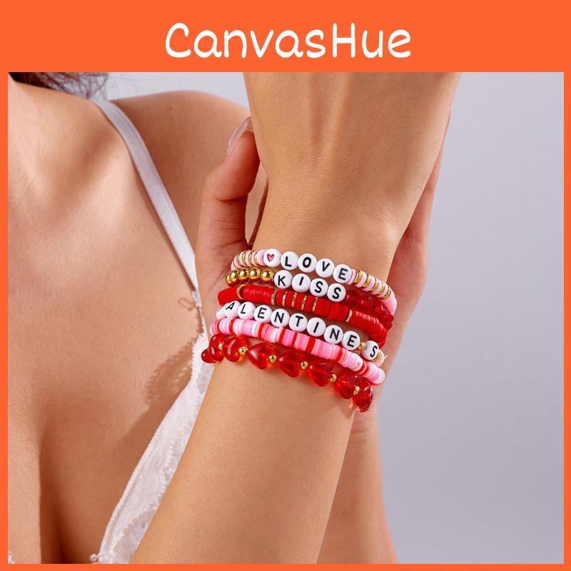 Modisches Armband für Damen mit Herzanhänger, mehrreihig, mit Soft-Clay-Perlen, zum Verschenken